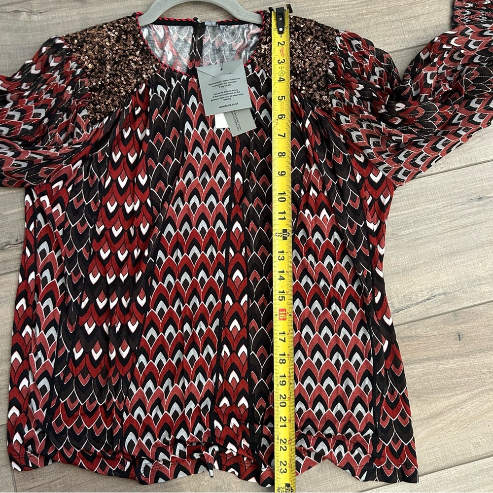Anthropologie BL^NK London Black Red Sequin Shoulder Metallic Flowy Blouse S NWT - Picture 13 of 14